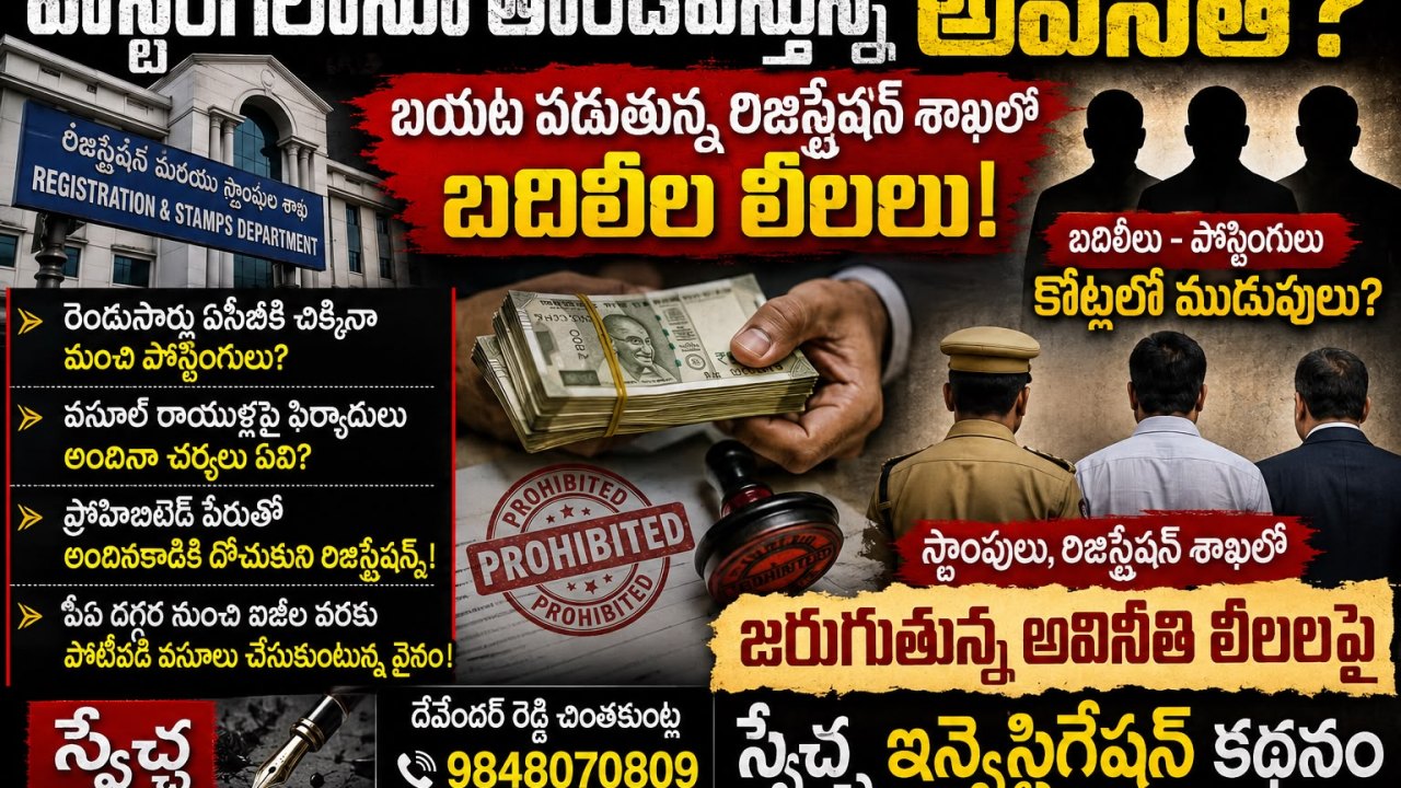 రిజిస్ట్రేషన్ శాఖలో శాఖలో అవినీతికే అందలం. పీఏ నుంచి ఐజీ వరకు వసూళ్ల పర్వం ?