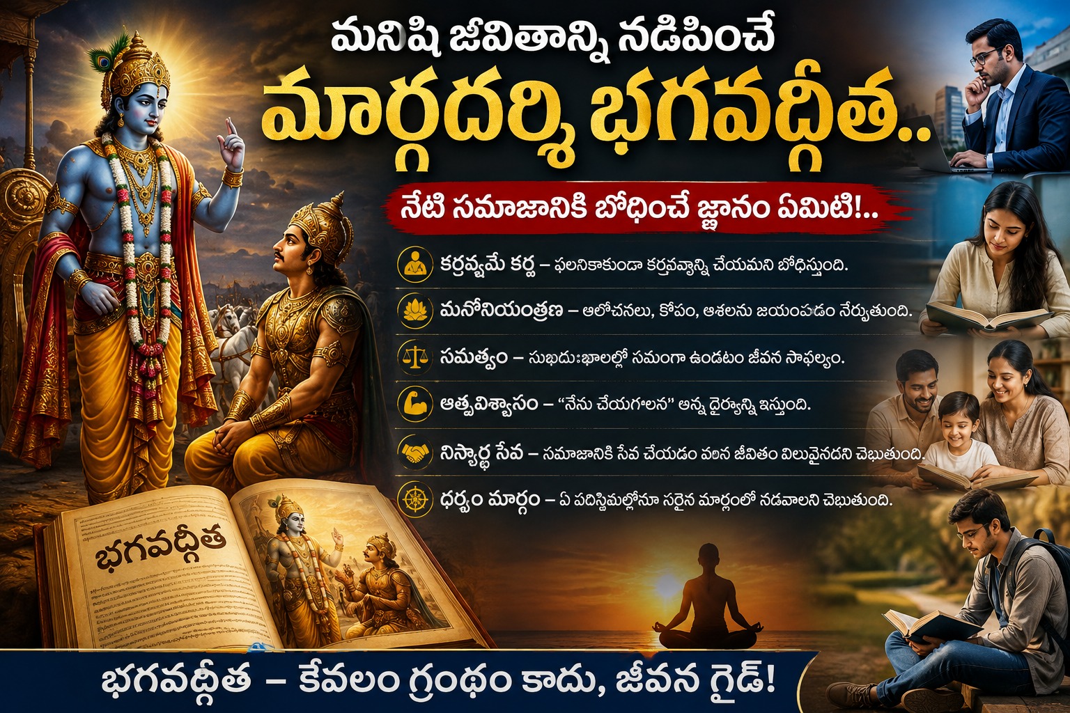 Spirituality: మనిషి జీవితాన్ని నడిపించే మార్గదర్శి భగవద్గీత.. నేటి సమాజానికి బోధించే జ్ఞానం ఏమిటి!..