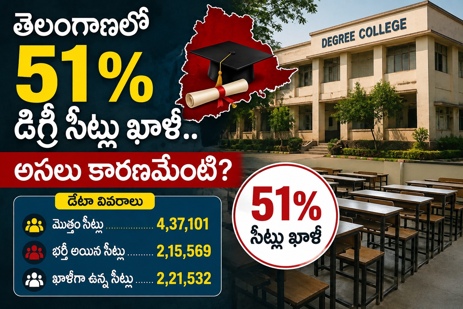 తెలంగాణలో 51% డిగ్రీ సీట్లు ఖాళీ.. అసలు కారణమేంటి?