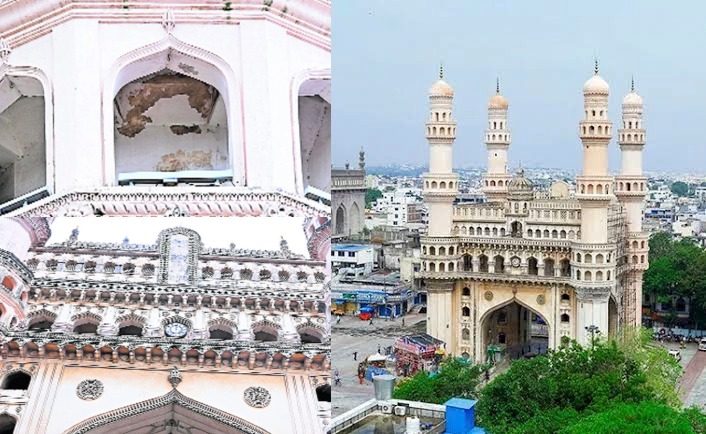 చార్మినార్ నుంచి ఊడిపడిన పెచ్చులు.. పురావస్తు శాఖపై తీవ్ర విమర్శలు!
