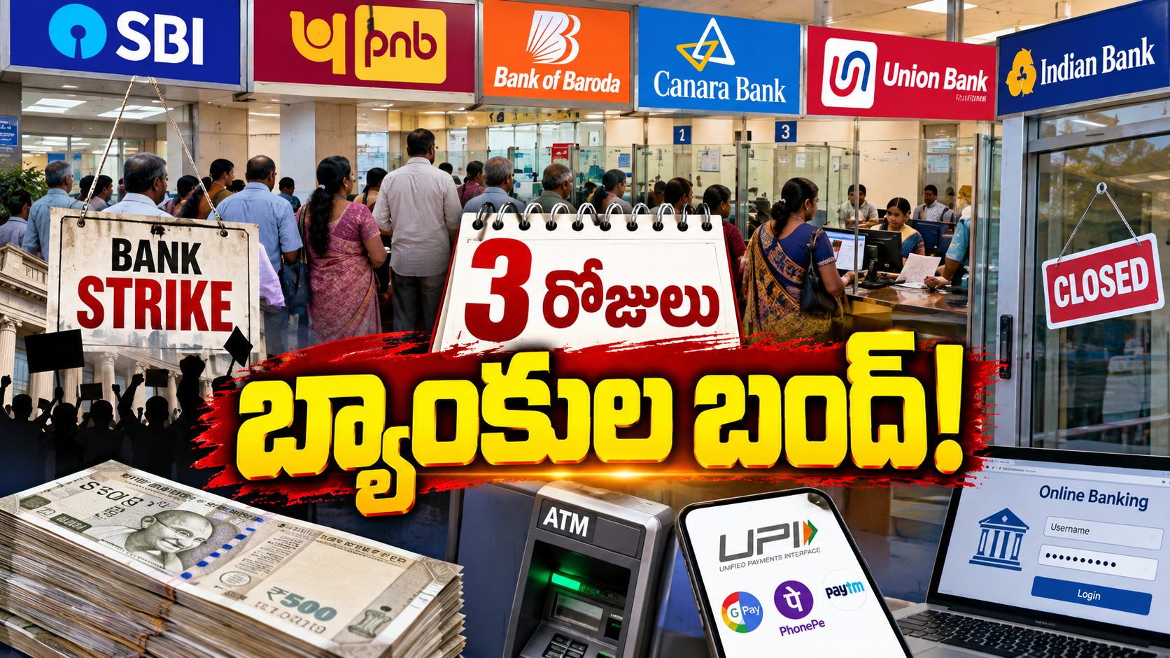 మూడు రోజుల బ్యాంక్ సమ్మె.. జీతాలు, నగదు లావాదేవీలపై ప్రభావం! ఏ సేవలు పనిచేస్తాయి?