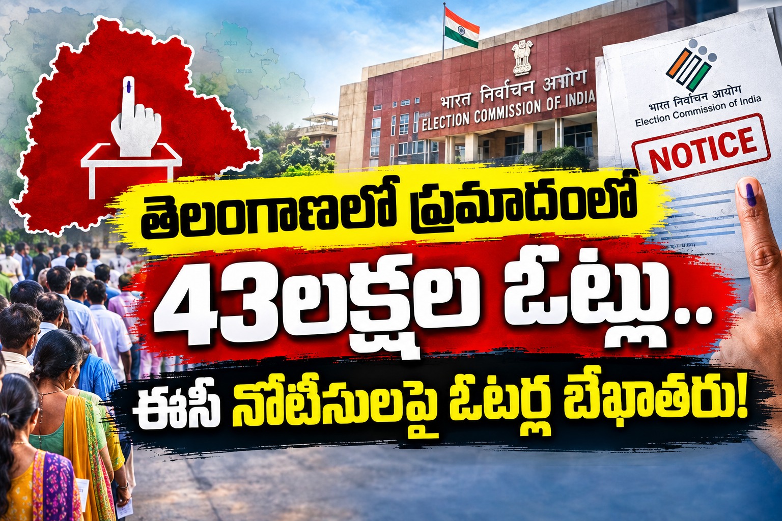 తెలంగాణలో ప్రమాదంలో 43లక్షల ఓట్లు.. ఈసీ నోటీసులపై ఓటర్ల బేఖాతరు!