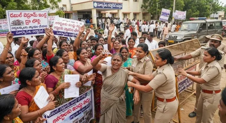 Suryapet: ముదిరిన డబుల్ బెడ్రూమ్ ఇండ్ల వివాదం.. లబ్ధిదారుల ఎంపికపై గ్రామస్తుల ఆగ్రహం!!..