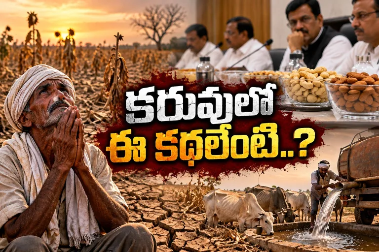 రైతులకు నీళ్లు లేవు.. నేతల ముందు జీడిపప్పు, బాదం! ఏంటిది..?