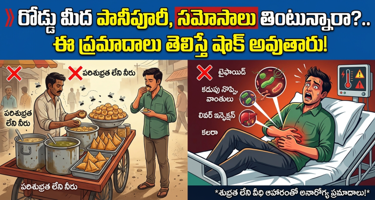 Health : రోడ్డు మీద పానీపూరీ, సమోసాలు తింటున్నారా?.. ఈ ప్రమాదాలు తెలిస్తే షాక్ అవుతారు!