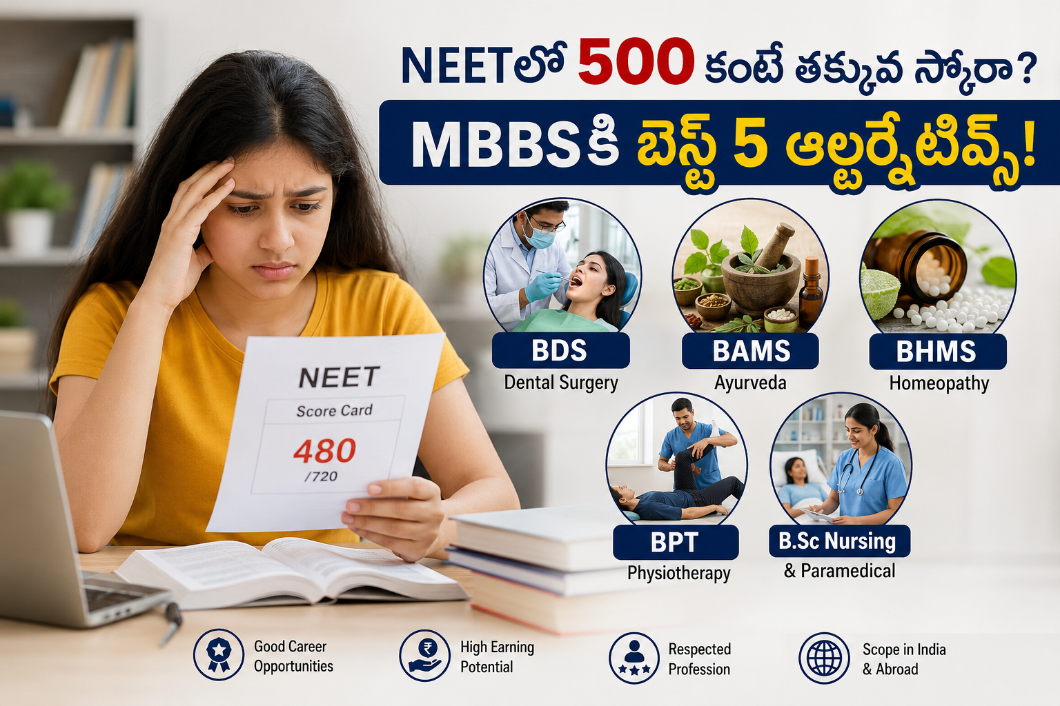 NEETలో  500 కంటే తక్కువ స్కోరా? MBBS కి బెస్ట్ 5 ఆల్టర్నేటివ్స్!