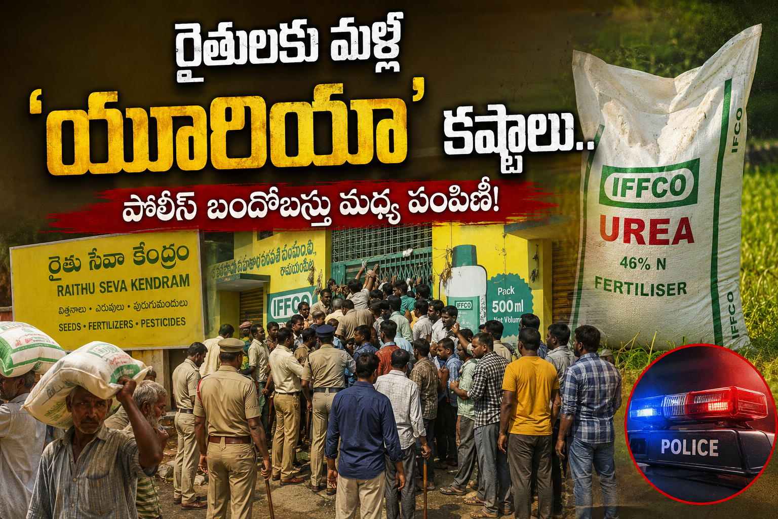 రైతులకు మళ్లీ ‘యూరియా’ కష్టాలు.. పోలీస్ బందోబస్తు మధ్య పంపిణీ!