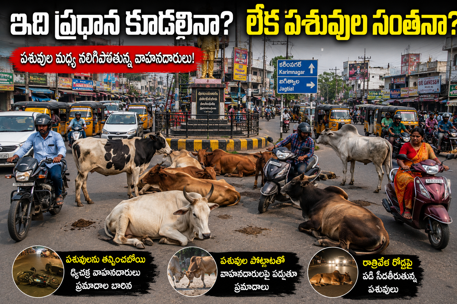 Manthani: ఇది ప్రధాన కూడలినా? లేక పశువుల సంతనా?..