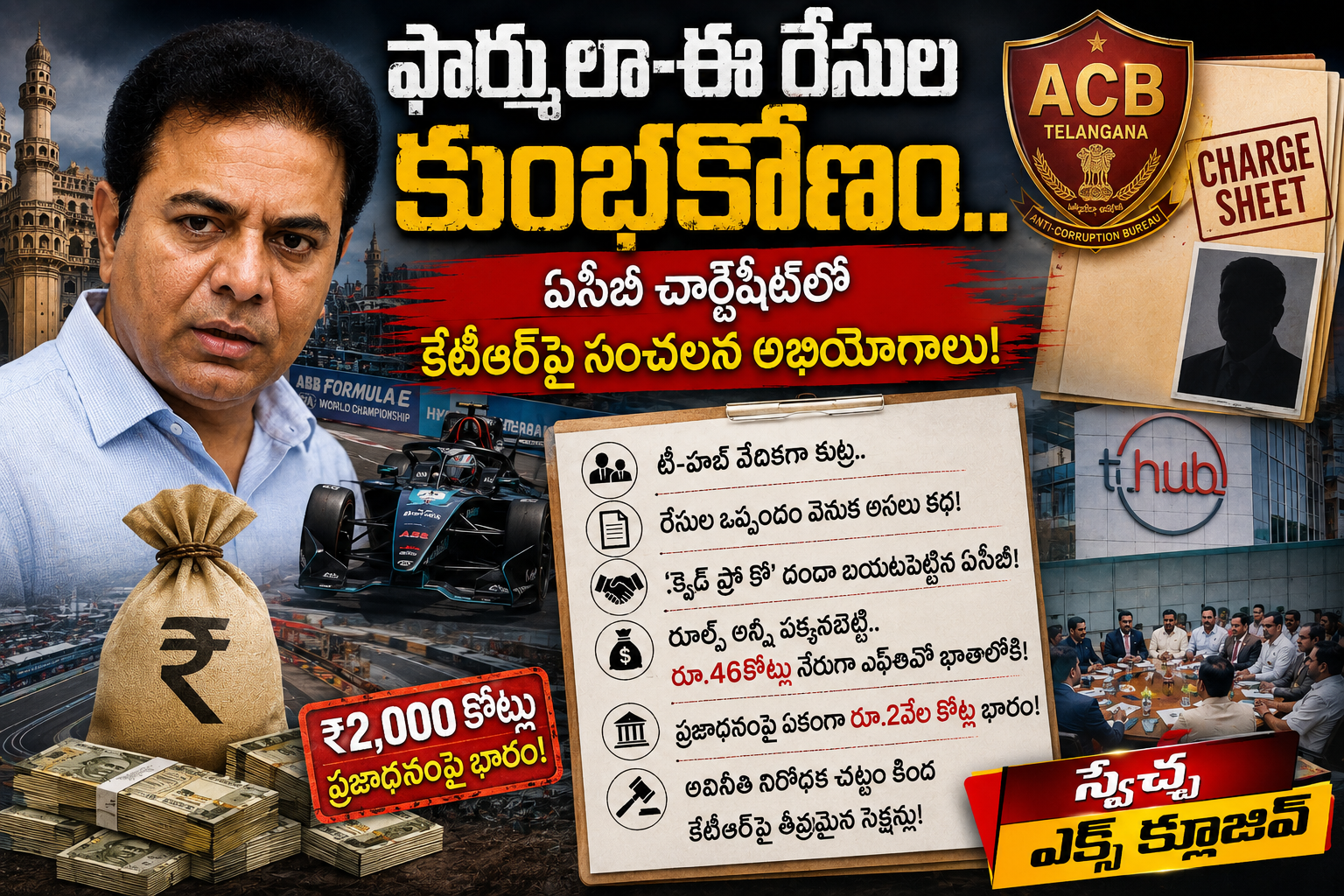 SWECHAA Exclusive: ఫార్ములా-ఈ రేసుల కుంభకోణం..  ఏసీబీ ఛార్జ్‌షీట్‌లో కేటీఆర్‌పై సంచలన అభియోగాలు!